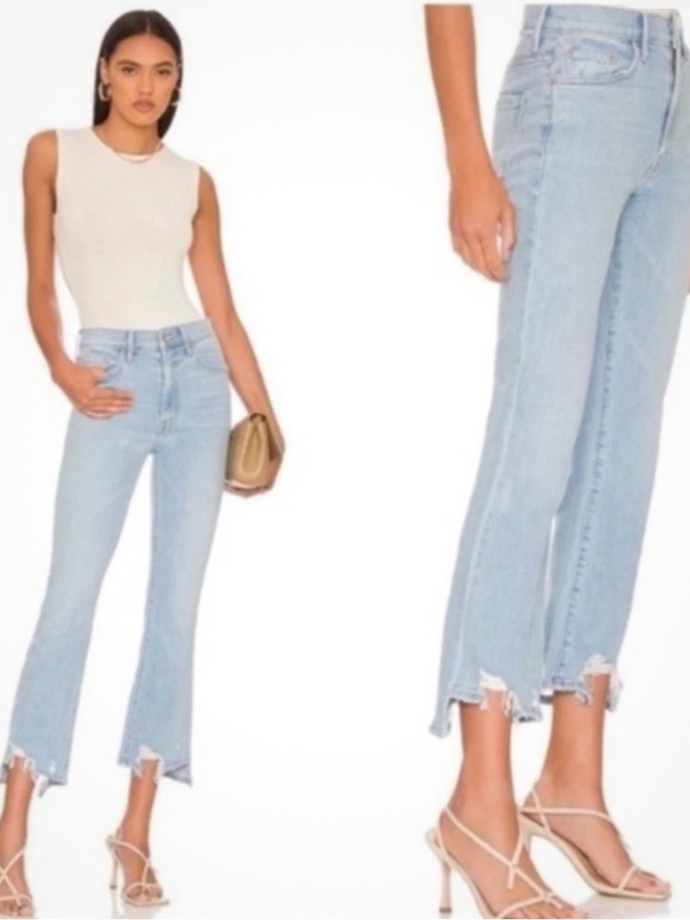 Women's MOTHER Light Blue Wash THE INSIDER CROP STEP CHEW High Rise JEANS 25 - Picture 5 of 8